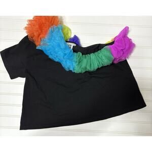 Queen Of Sparkles Rainbow Ruffle One Shoulder Top In Black Size Small